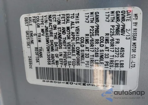 2013 Nissan Rogue Sv z USA, uszkodzony, nr VIN JN8AS5MV7DW130656